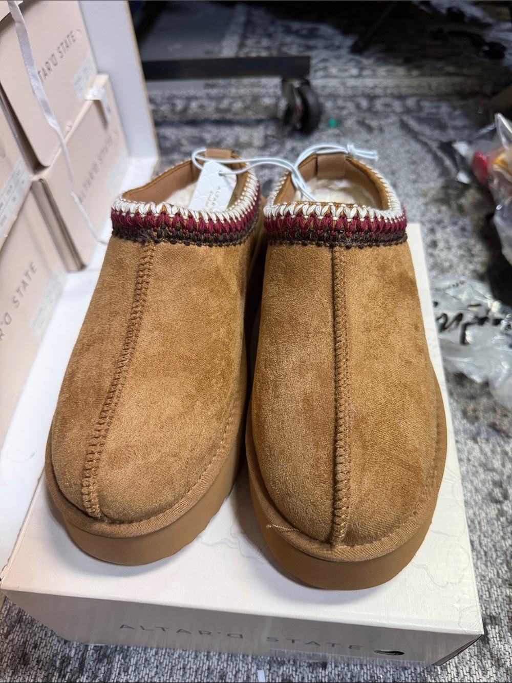 Altar'd State Men's Suede Slip-On Clogs in Tan with Braided Trim